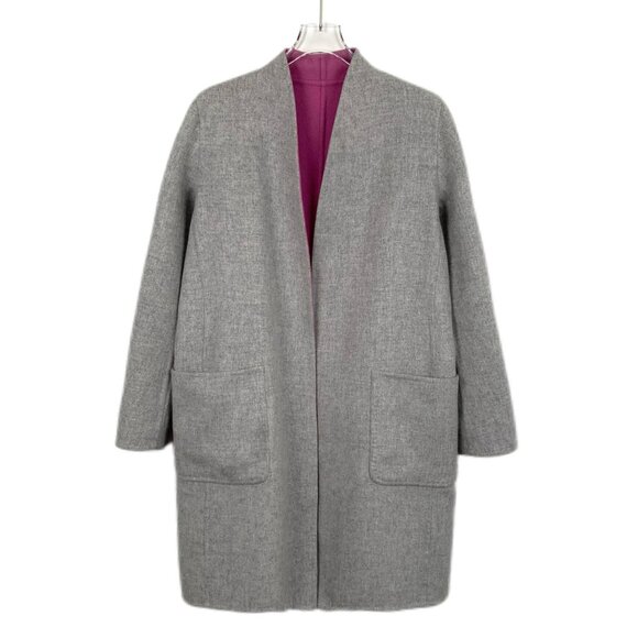 Maxmara Womens Reversible Pink & Gray Wool Belted Coat V-Neck Long Sleeves Size - Picture 3 of 10